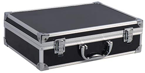 AKAZI Flightcase mit gepolstertem, abschließbarem Schaumstoff, Werkzeugkoffer, universelle tragbare Aluminium-Transportbox für Handwerker auf Reisen (schwarz, ohne Schwamm)