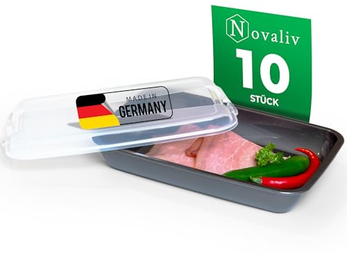Novaliv 10er-Set Anthrazit Premium Aufschnittbox mit Transparentem Deckel, Frischhaltedosen für Wurst & Käse Maße 25x17x5 cm Kühlschrank Organizer Knäckebrotbox Wohnung must-have Küchen Gadgets
