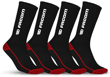 Facom Chaussette de Travail Homme, Chaussettes Hautes Homme, Double Renfort & Résistante (Lot de 4), Taille 39/42 - Noir/Rouge/Blanc