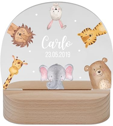 wunderwunsch - Personalisiertes Nachtlicht für Babys - Individuelle Nachttischlampe für Kinder - Personalisierte Geschenke Kinder - Babygeschenk - Geschenk zur Geburt, aus Bambus und Acrylglas