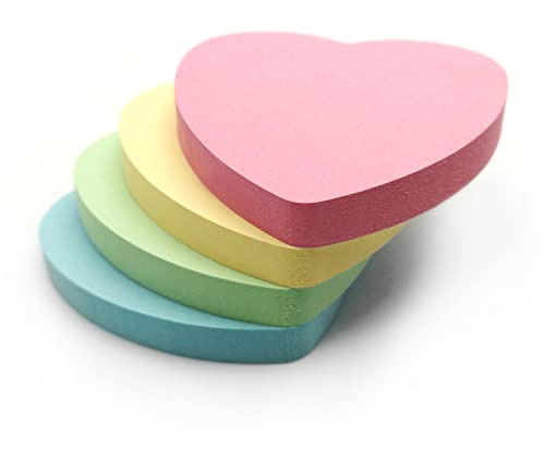 Evergreen Goods Herzförmige Haftnotizen, 4 Stück mit 100 Blatt, 4 Farben | Pastell- und helle Haftnotizen, selbstklebende Notizen für To-Do-Liste und Erinnerungen