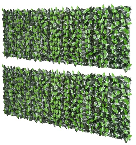 Outsunny Lot de 2 Haies Artificielles Feuilles de Laurier 3L x 1H m Vert | Treillis Extensible, Brise-Vue Canisse Végétale, Feuillage Réaliste, PE Anti-UV