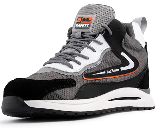 Black Hammer Titan Steel Toe Cap Men's Athletic Shoes - Safety Shoes for All-Around Professional Protection - Grey, Sizes 5-13 UK