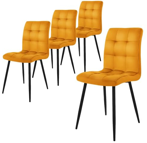 ML-Design matsalsstolar set om 4, senapsgul, köksstol med sammetsöverdrag, vardagsrumsstol med ryggstöd, stoppad stol med metallben, ergonomisk stol för matbord, matrumsstol köksstolar