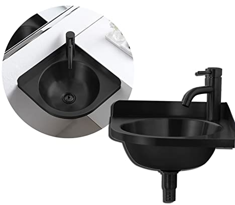 TEmkin Waschbecken Wand-Eckwaschbecken, Waschbecken, dreieckiges Waschbecken aus Edelstahl, für Wohnmobile, Wohnmobile, Schwarz A (32 x 32 x 45 cm)