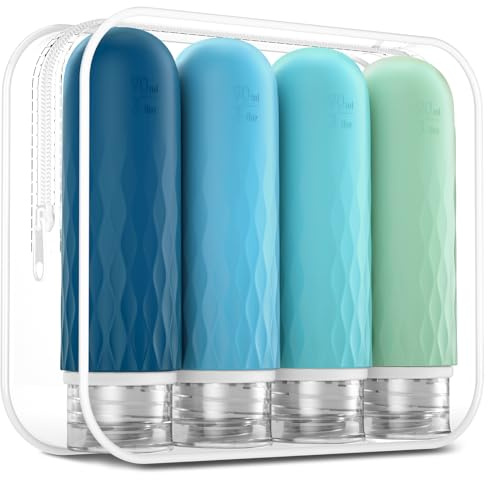 Gemice Silikon Reiseflaschen Set 90ml, 4 Stück reise flaschen zum befüllen, Leak-Proof, kosmetikflaschen zum befüllen reise, Container, BPA-frei FDA zugelassene, Zum Abfüllen von Duschgel Lotion