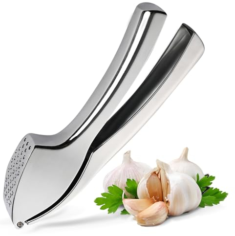Premium Garlic Crusher, Heavy Duty Kitchen Garlic Press, Efficiently Squeezes Garlic & Ginger Skins No Need to Peel, Rust Proof &Dishwasher Safe