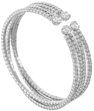 Danshinbow Multi Layered Strass Armband Einstellbare Öffnung Armreif Schmuck für Frauen und Mädchen (Silber)