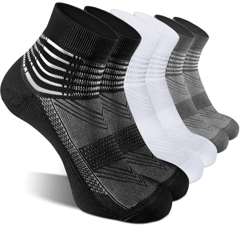 Kompression Ankelstöd Strumpor Coolmax Fuktavvisande Vadderad Atletisk Plantar Fasciit Relief Män Kvinnor 2/3/6 Par, Svart+vit+mörkgrå-3-pack, Large