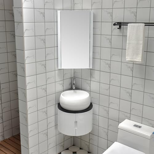 VSTQNXR Eckwaschtisch-Schrank, Wandmontiertes Waschbecken Für Kleine Räume, Schwebende Toiletten-Waschb, Badezimmerschrank Mit Spiegel, Gäste Wc Waschbecken Mit Unterschrank, 41*45cm, Grau