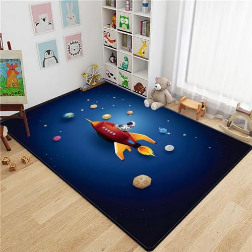 Wohnzimmer Teppich, 3D Teppich Astronauten-Universum-Weltraum-Cartoon rutschfeste Plüsch Akzentteppiche Für Wohnzimmer Schlafzimmer Kinderzimmer Teppich Spielzimmer Teppich Für Kinderteppiche, 0C0Q1M
