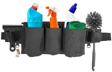 Tool Belt, Cleaning Apron for Cleaning Supplies, Tool Apron for Women and Men House Keepers, Housekeeping Window Cleaning, 3 Bottle Carrier Bags, Black