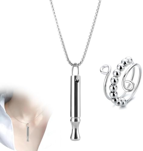UYVPAER 2Pcs Collares De Respiración, Collar De Alivio De La Ansiedad Con 1 Collar Y 1 Anillos, Dispositivo De Ejercicio De Respiración Para Meditación, Pánico, Ralentización De La Respiración