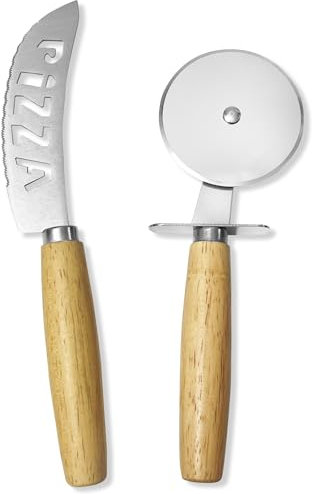 2 pezzi Coltello da pizza, Coltelli Pizza Set, Tagliapizza, Coltello Pizza in Acciaio Inox, Rotella Tagliapizza, Tagliapizza acciaio inox, Adatto per dolci, pane, pizze, formaggi morbidi e duri.