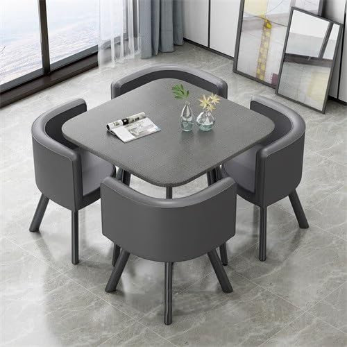 FSADYANG Moderner Konferenztisch, Runder Konferenztisch und Stühle, Esstisch-Set für 4 Personen mit Stühlen, Geräuschlose Tischbeine, Platzsparender Kleiner Konferenztisch(Gray)