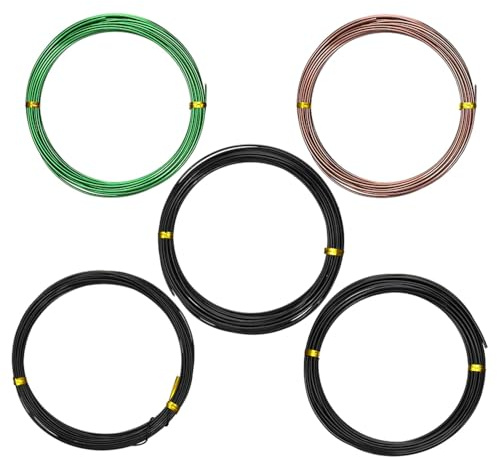 Laroal Kit de 5 alambres de aluminio para bonsái, de 1/1,5/2 mm de grosor, 10 m cada uno, ideal para estilizar plantas y bricolaje