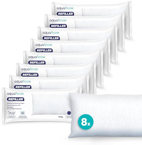 Aquafloow Sacchetti di Ricarica per Deumidificatore | Contro Condensa, Muffa e Cattivi Odori, per Ambienti Fino a 36 m² | Ideale per Cucina, Bagno, Ufficio, Auto (8x 450g)