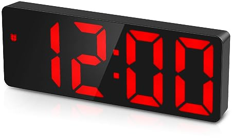 OQIMAX Sveglia Digitale, Orologio Digitale con Schermo LED Mostra Temperatura e Data, Orologio Digitale Alimentato da USB/Batteria, Funzione Snooze, Comando Vocale, Nero e Cifre Rosse