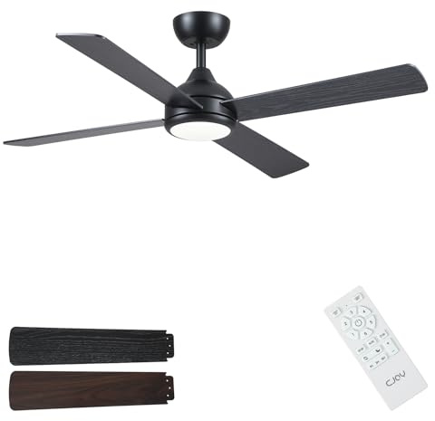 CJOY Ventilatore da Soffitto con Luce 4 Pale, 122cm Ventilatore da Soffitto con Luce e Telecomando, 6 Velocità, Silenzioso Reversibili CC, 3 CCT Dimmerabile, Modalità Sleep, Timer, Due Colori Legno