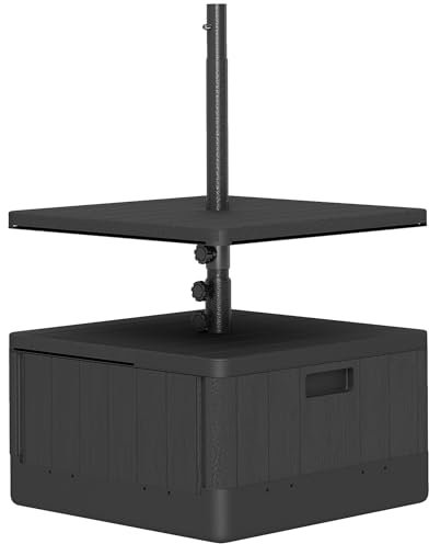 Outsunny 3 in 1 Sonnenschirmständer 80 kg befüllbar, Bepflanzbar Schirmständer mit Rollen, Tischplatte Quadratisch Schirmhalter Schirmgewicht Ständer für Sonnenschirm Ø38/48 mm, für Balkon Schwarz