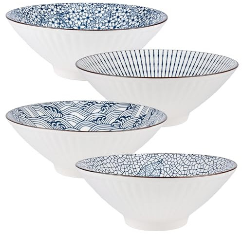 Henrrida 38 Oz Ceramics Ramen Bowl Set Asian Soup Bowls Pho Bowl S Pasta Bowls Set of 4，Stackable Storage Japanese Ramen Bowl （4 PCS ）