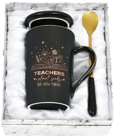 Joymaking Teacher Gifts Coffee Mug Thank You Gifts for Women Christmas Birthday Gift for Teacher Mug - Teachers Plant Seeds taht Grow Forever, 14 oz Coffee Mug for Best Teachers, Black