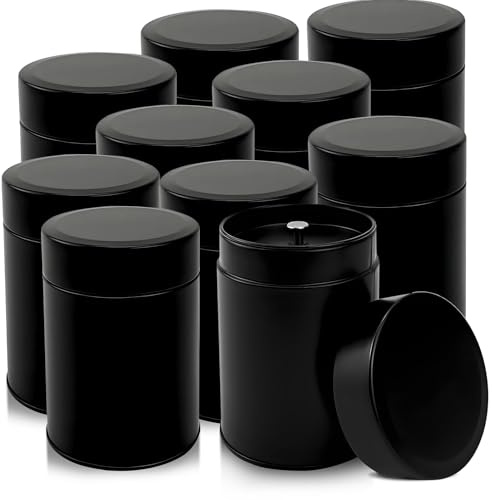 Seuqhck 10 Pack Tea Tin Canister with Airtight Lid, Double Sealed 16 oz Metal Loose Leaf Tea Storage Jar for Coffee, Sugar, Candy, Spices, Kitchen, Black