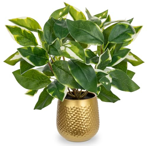Oairse Plantes articulicielles d'intérieur en pots - Pothos N' Joy - Plantes d'intérieur artificielles avec pots dorés pour salle de bain, salon, bureau, étagères