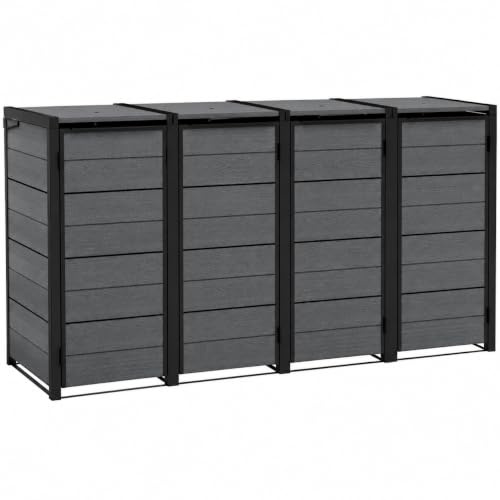 Koll Living Mülltonnenbox Hide Away | 960 Liter, flexibel erweiterbar | Stahlrahmen | mit Gasdruckfedern | Anthrazit | naturgetreue Holzoptik | wetterfest & wartungsfrei | belüftet