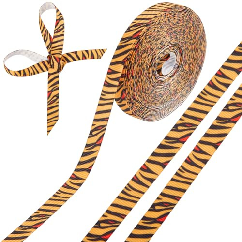 CABODYALS Cinta de Poliéster de Grogrén Fino con Estampado de Tigre, 9.14 m Y 10mm, con Rayas de Cebra Naranja Y Estampado de Safari de Jungla Salvaje, para Envolver Regalos, Lazos, Decoración Floral