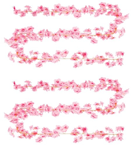 2 Stück Künstliche Kirschblüten Girlande Blumenranke,Rosa Blumen Girlande,Kirschblütengirlande,Kirschblüten Blumengirlande Deko,Hängende Kunstblumen Ranke für Hochzeit Party und Hausdeko (Hellrosa)