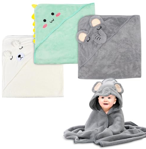 Spetsbst 3 Stück Kapuzenhandtuch Baby, 80 X 80 cm Baby Handtuch Kapuze | Babybadetücher, Weiche Korallenvlies Babyhandtuch, Babyhandtuch Mit Kapuze, Badetuch Badehandtüch Handtücher Neugeborene