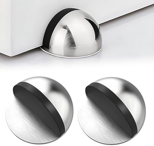 LACHT 2 pezzi Fermaporta da Pavimento in Acciaio Inox,Fermaporta da Pavimento Adesivo,Ferma Porta da Pavimento con Paraurti in Gomma, Fermaporte per Tutti i Pavimenti Duri(Argento)
