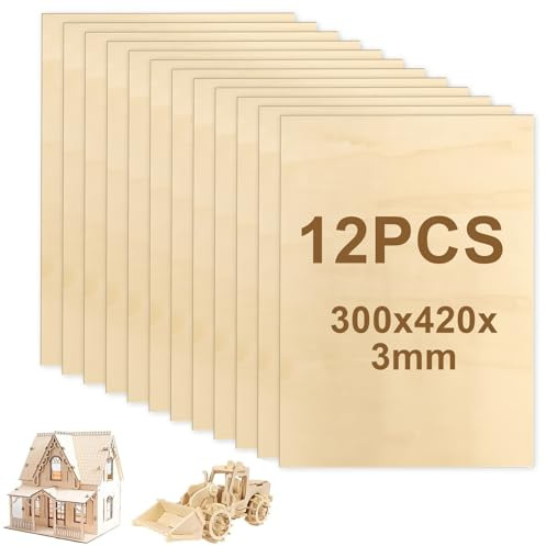 MeYuxg Sperrholzplatte 3mm, A3 42 * 29.7CM Linde Holzplatte Platten Laser Holz, Holzplatten zum Basteln plywood Lindensperrholz, für Malen,Laserbearbeitung,Bastelarbeiten,Modellbau (12 Stück)