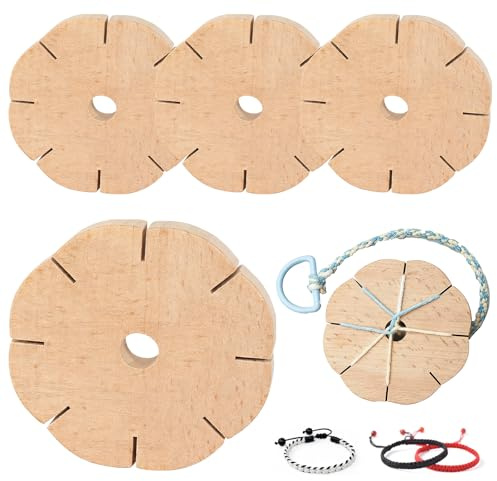 Euablfo 4 Stück Knüpfstern aus Holz, Armband Strickscheibe, 8 Schlitze Runde Armbänder Knüpfen, Perfekt zum Knüpfen und Perlen Weben, für DIY Armbänder, Freundschaftsbänder,Kreative Basteleien