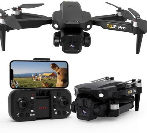 Toladrone TD12PRO Mini Drone con Fotocamera per Principianti, Droni Pieghevole per Adulti Motore Brushless 3 Modalità di Velocità Posizionamento Ottico RC Quadcopter con Custodia da Trasporto