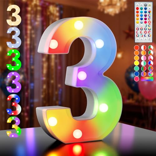 Ledido 35 Color Changing Light Up Number 10 for 3rd Birthday Decoration | LED Light Up Marquee Letters for Birthday, LED Number Lights for Wedding Anniversary Grad Home Bedroom Party Decor