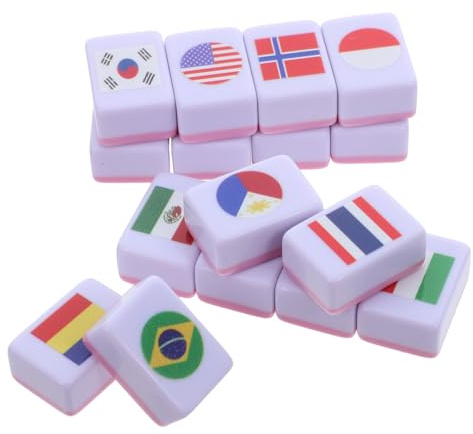 ORFOFE 64pcs National Flags Mahjong Tiles Set Portable Player Travel Strategy Game with HD Melamine Country Flag Patterns Educational Geography Matching Game for Family Coffee Table Fun