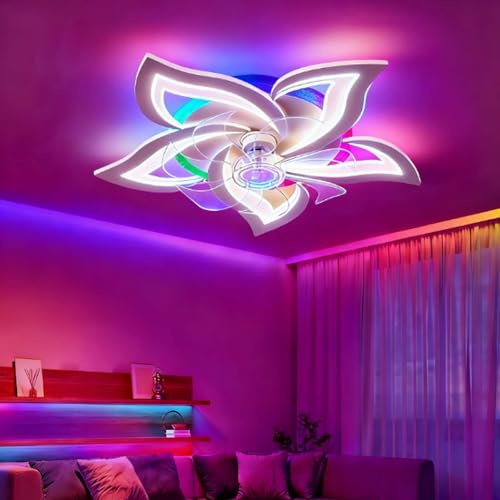 lnrosy RGB Ceiling Fans with Lights and Remote Control Fan LED Dimmable 6 Speed Dc Motor Reversible Memory Timer Function for Bedroom Living Room, White
