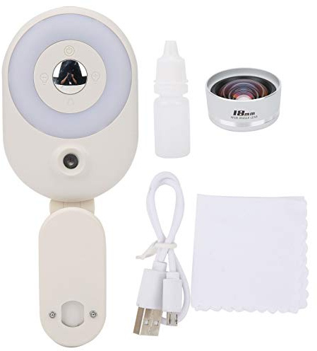 LUCE DI RIEMPIMENTO DIMMERABILE SPECCHIO SELFIE UMIDIFICATORE LENTE GRANDANGOLARE ILLUMINAZIONE DI BELLEZZA PORTATILE PER VIDEOCONFERENZE DAL VIVO (Fill light bianco + obiettivo grandangolare (set di