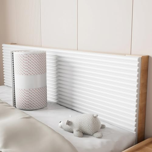 ZASEZOD Wandpaneele Gepolstert, Selbstklebend 3D Wandpolster, 1cm Dick Antikollision Wandkissen Dekoration Isolierung Für Schlafzimmer Wohnzimmer Bett Kopfteil Wandverkleidung(White,30 cm x2 M 6pcs)