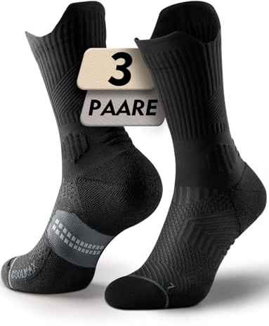 Juclise Coolmax - Calzini da corsa a compressione in viscosa di bambù traspiranti ammortizzati anti-vesciche supporto per arco plantare sport (IT, Numero, 42, 47, Regular, Regular, Nero)