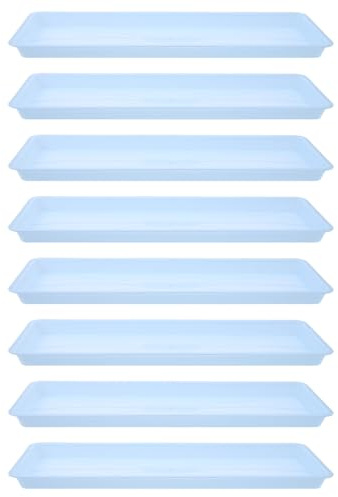 FONDOTIN 8 Pezzi Vassoio Rettangolare in Plastica Blu per Vasi da Fiori 45X16,5 CM, Set 8 Pezzi, Sottovaso Antigoccia per Piante da Giardino e Balcone, Base Resistente alle Crepe per