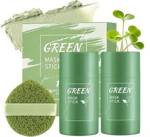 2pcs Green Tea Mask Stick - Green Tea Deep Cleanse Mask - Blackhead Remover with Green Tea Extract -Face Moisturizing & Oil Control - & Deep Cleansing - Purifying Clay Mask Stick Set