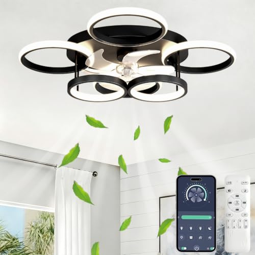 SXJCCSM 72W LED Deckenventilator mit Beleuchtung Leise, Ø65CM, Schwarz