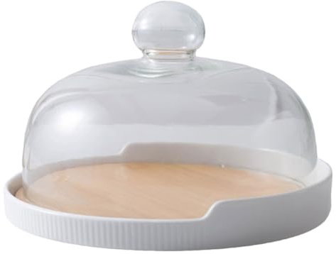 BESTYASH Plato Giratorio para Tartas con Tapa de Cristal y Base de Madera, Bandeja para Hornear Postres, Soporte para Pastel Pequeño Adecuado para Hogar y Celebraciones