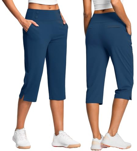 Susenstone Pantalon 3/4 Été Décontracté pour Femmes 3/4 Capris Loisir Léger Crop Bureau Taille Haute Coupe Détendue Ceinture Tricot Élastique Large Court Jogging Pantacourt avec Poches