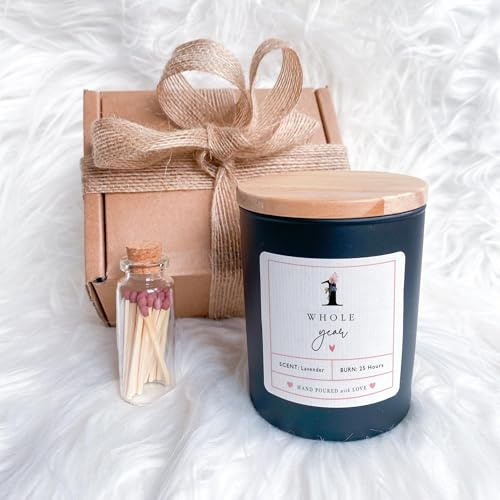 Pomchick - A Romantic First Anniversary Scented Candle Gift for Wife her Husband Girlfriend Boyfriend A Keepsake to Cherish Your 1st Year Together