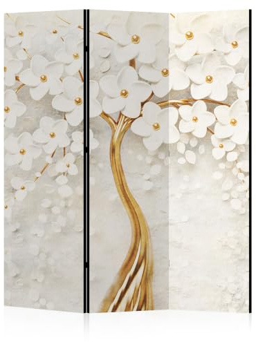 LUMASOUL Paravent på ena sidan – Paravent rumsavdelare inomhus – 135 x 172 cm motiv natur modern kräm guld