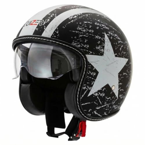 CRUIZER Casco Moto Jet Custom Scooter Omologato Visiera Scomparsa Nero